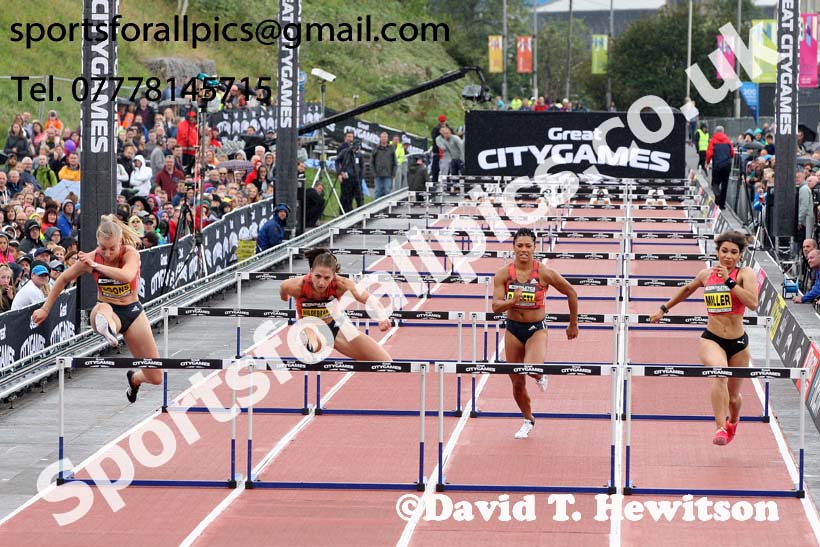 Womens 100 metres hurdles, 2018 Great North CityGames. Photo: David T. Hewitson/Sports for All Pics